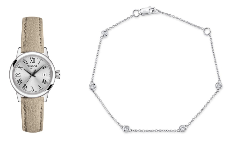 Tissot T-Classic Dream Lady watch and this Shy Creation Diamond by the Yard station bracelet