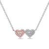 14KT WHITE & ROSE GOLD DIAMOND DOUBLE HEART NECKLACE