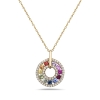 14KT YELLOW GOLD MULTI COLOR SAPPHIRE DIAMOND CIRCLE PENDANT